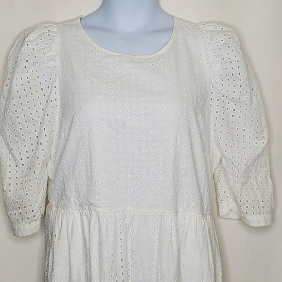 A New Day White Eyelet Puff Sleeve Midi Dress Cotton Ruffles Tiered Size XXL - Picture 3 of 15